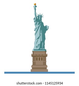 Flat design isolated vector icon of the Statue of Liberty on Ellis Island, New York, United States of America