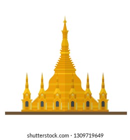 Flat design isolated vector icon of Shwedagon Pagoda, Yangon, Myanmar