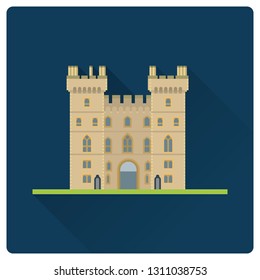 Icono vector aislado de diseño plano del Castillo de Windsor, Berkshire, Reino Unido