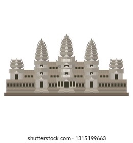 Flat design isolated vector icon of Angkor Wat temple, Siem Reap, Camodia