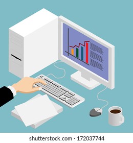 flat design isometric computer with infographic concept