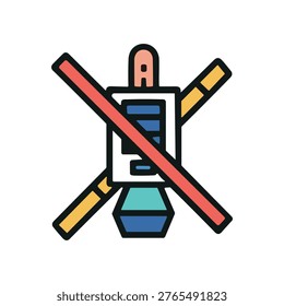 Flat design isometric concept depicting restricted mobile phone usage, ideal for digital detox, technology addiction awareness, workplace policies, or educational materials on screen time management and productivity.