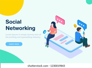 Flat design Isometric Concept of Social networking