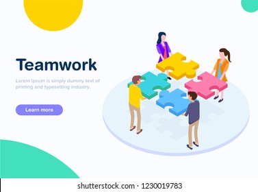 Flat design Isometric Concept of Teamwork