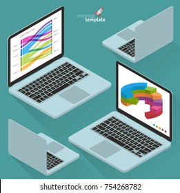 Flat design isometric laptop computer vector design elements for infographics and presentation.