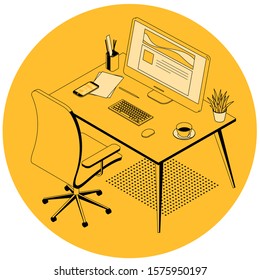 Flat design isometric office and coworking workplace. Vector concept for poster, banner, icon, presentation and mobile app.