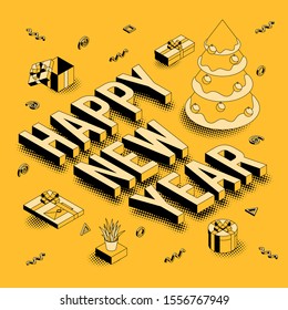 Flat design isometric vector concept for black friday and christmas sale, mobile and online shopping with happy people, men and women with shopping bags and supermarket cart.