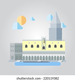 Flat design of Italian building cityscape illustration vector 