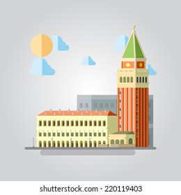 Flat design of Italian building cityscape illustration vector 