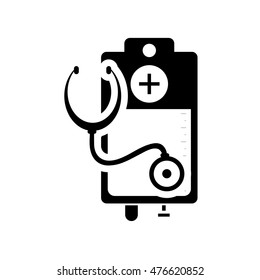 flat design iv drip bag and stethoscope icon vector illustration