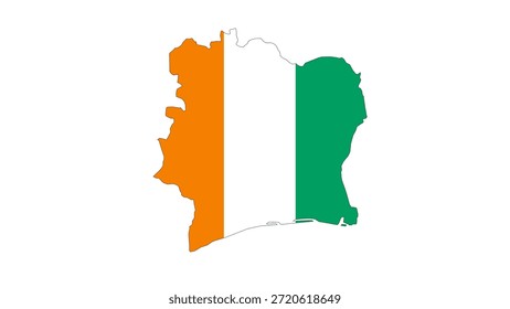Mapa da Costa do Marfim de design plano com a ilustração de cores da bandeira nacional