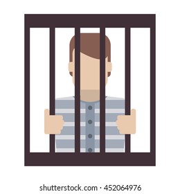 flat design jail inmate behind bars icon vector illustration