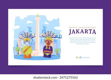 Flat design of Jakarta city anniversary on banner greeting card