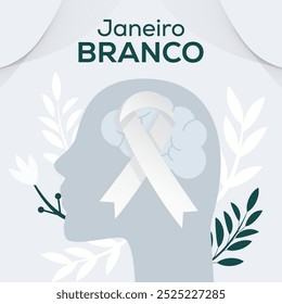 flat design janeiro branco illustration with ribbon and brain