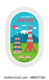 Flat design Japan landmarks illustration vector