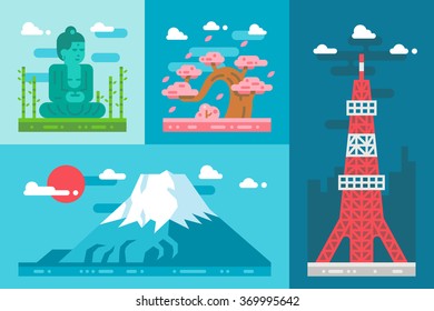 Flat design japan landmarks set illustration vector