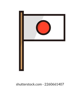 Flat design Japanese flag and pole icon. Vector.