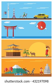 Flat design, Japan's icons and landmarks