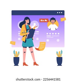 Flat design of job interview recruitment online concept