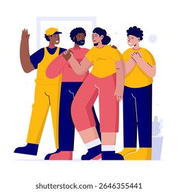 Flat design joins the community, Welcome new friends, Friendship stronger together, Vector illustration