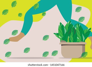 flat design jump people. running man. flower pot. yellow. Flower icon. Element illustration. Flower symbol design. Colored collection. Can be used in mobile and web.