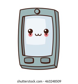 flat design kawaii cellphone with buttons icon vector illustration