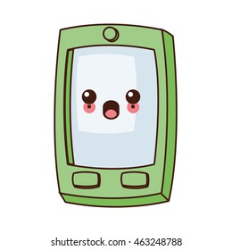 flat design kawaii cellphone with buttons icon vector illustration