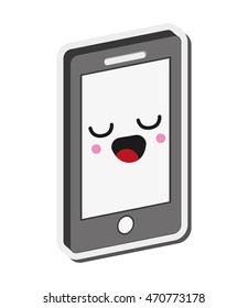 flat design kawaii cellphone icon vector illustration