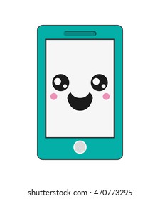 flat design kawaii cellphone icon vector illustration