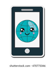 flat design kawaii cellphone icon vector illustration