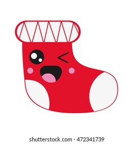 flat design kawaii christmas stocking icon vector illustration