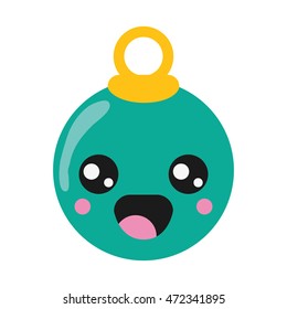 Flat Design Kawaii Christmas Tree Ball Icon Vector Illustration