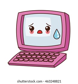 flat design kawaii computer icon vector illustration
