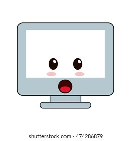 flat design kawaii computer icon vector illustration