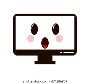 flat design kawaii computer icon vector illustration