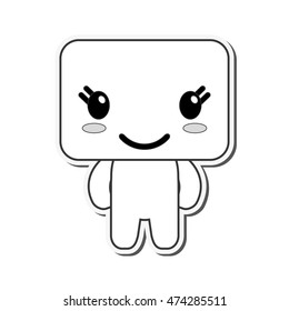 flat design kawaii doll happy facial expression icon vector illustration