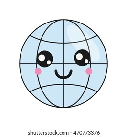 flat design kawaii earth globe diagram icon vector illustration