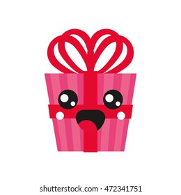 flat design kawaii gift box icon vector illustration