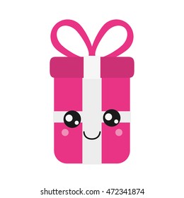 flat design kawaii gift box icon vector illustration