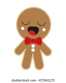 flat design kawaii gingerbread cookie icon vector illustration