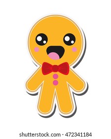 flat design kawaii gingerbread cookie icon vector illustration