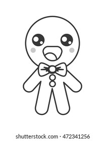 flat design kawaii gingerbread cookie icon vector illustration