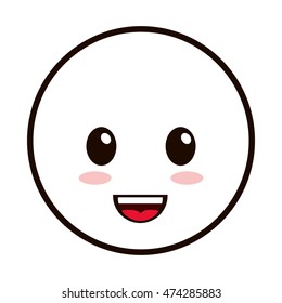 flat design kawaii happy facial expression emoticon icon vector illustration