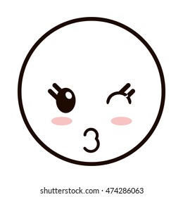 flat design kawaii happy facial expression emoticon icon vector illustration