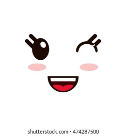 flat design kawaii happy facial expression icon vector illustration