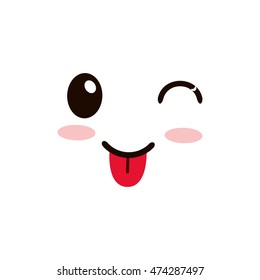 flat design kawaii happy tongue out facial expression icon vector illustration