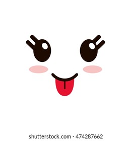flat design kawaii happy tongue out facial expression icon vector illustration