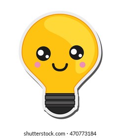 flat design kawaii lightbulb icon vector illustration