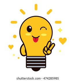 flat design kawaii lightbulb icon vector illustration