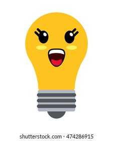 flat design kawaii lightbulb icon vector illustration